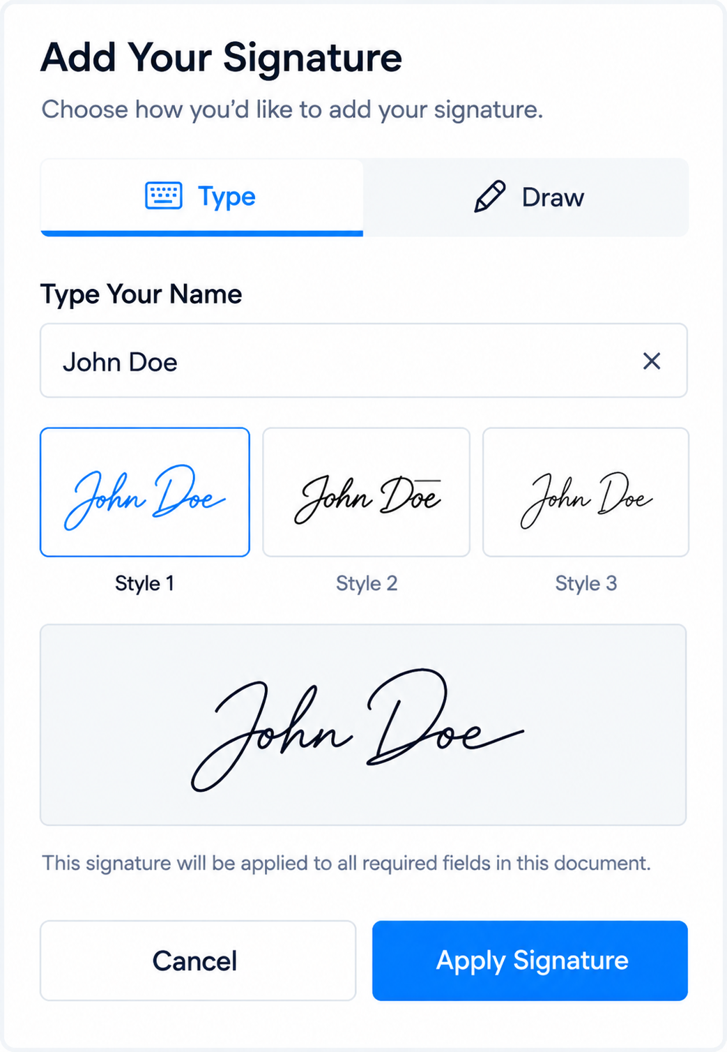 Type, Draw or Upload Signature